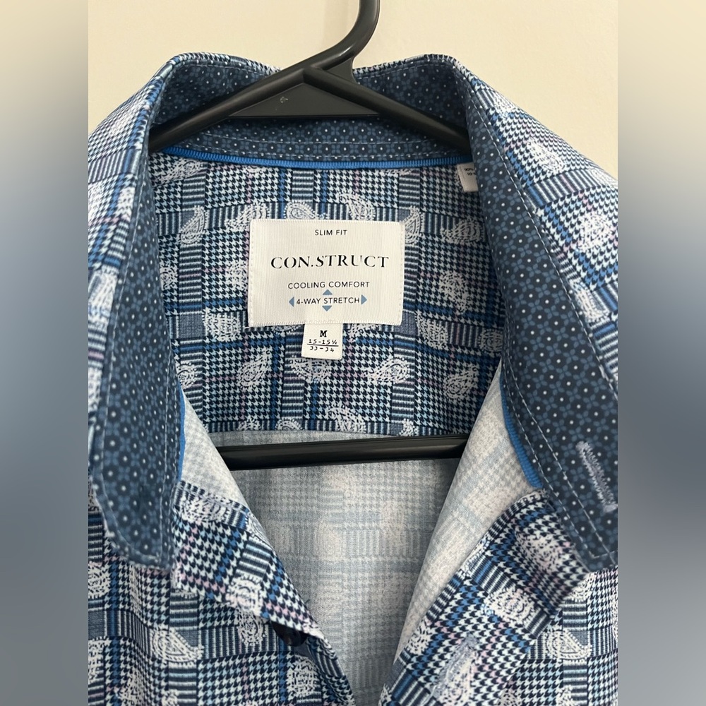 CON.STRUCT Blue Casual Dress Shirt Plaid Paisley - Picture 3 of 4